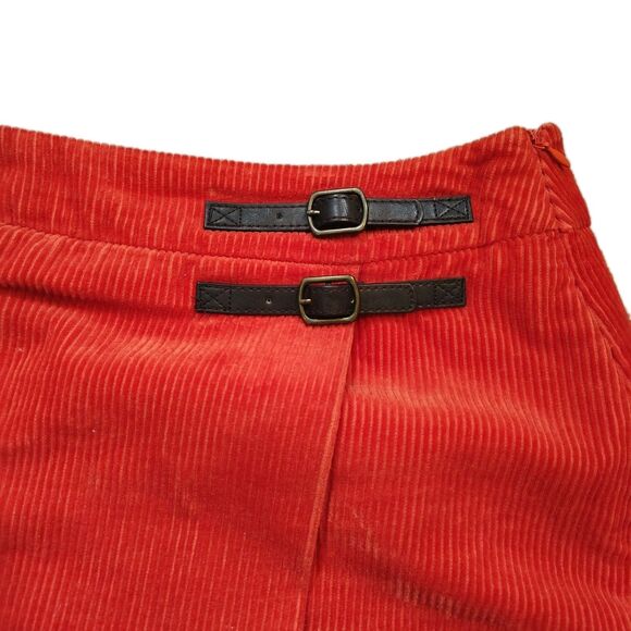 Boden Womens Skirt 14L Orange Faux Wrap Corduroy Lined Buckle Academia Career - Picture 4 of 9